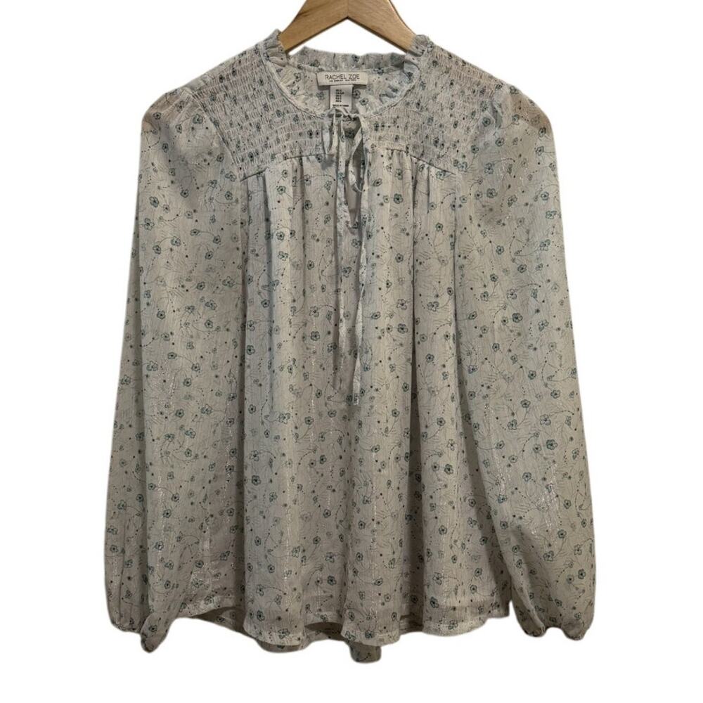 Rachel Zoe Womens Multicolor Floral Print Tie Neck Long Sleeve Blouse Size Small